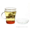 ढीली चाय पत्ती हैंडलबाउन ग्लास चाय कप ग्लास ढक्कन के साथ